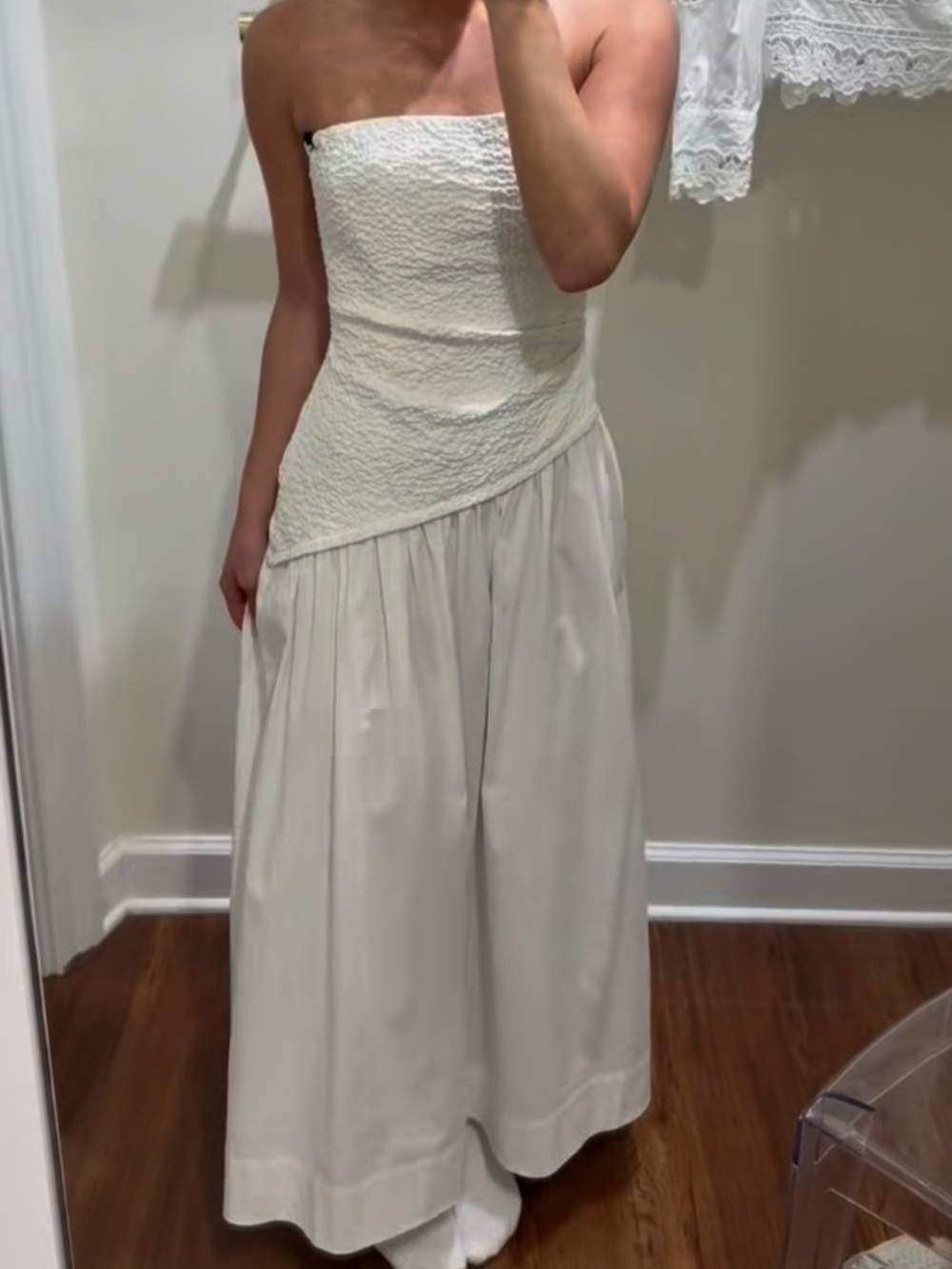 STAUD Nia Strapless Midi Dress in White XS